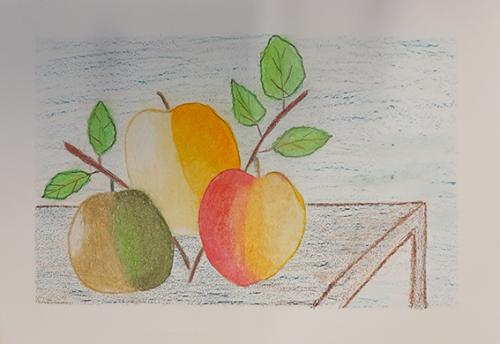 2023- Etude Pomme aux crayons de couleur